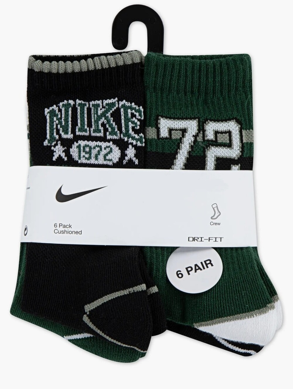 NWT Boy's Nike Crew Socks in Black & Green - 6 Pack